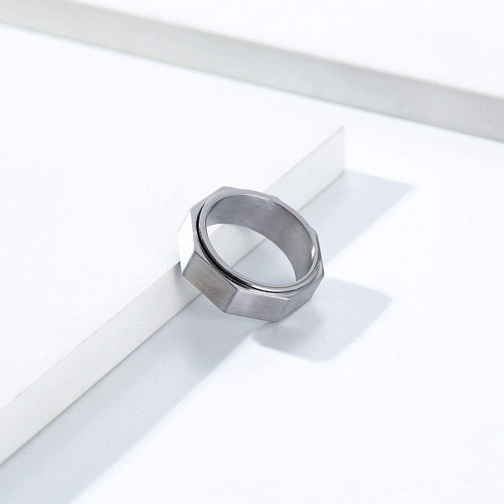 Planderful Fidget Ring For Anxiety Relief, Octagonal Rotating Steel Ring With Matte Finish For Men And Women