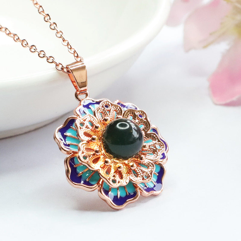 Lotus Blossom Necklace with Beeswax Amber Gem