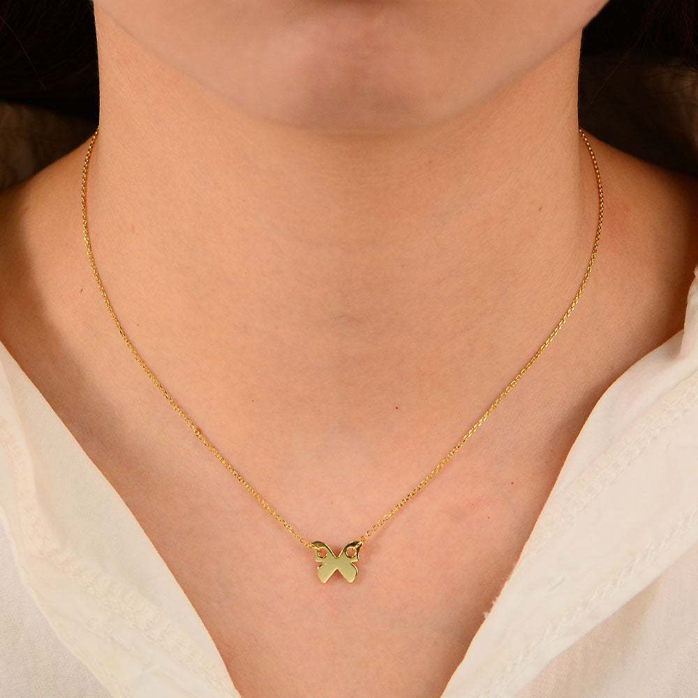 S925 Sterling Silver Mini Glossy Butterfly Pendant Necklace Clavicle Chain