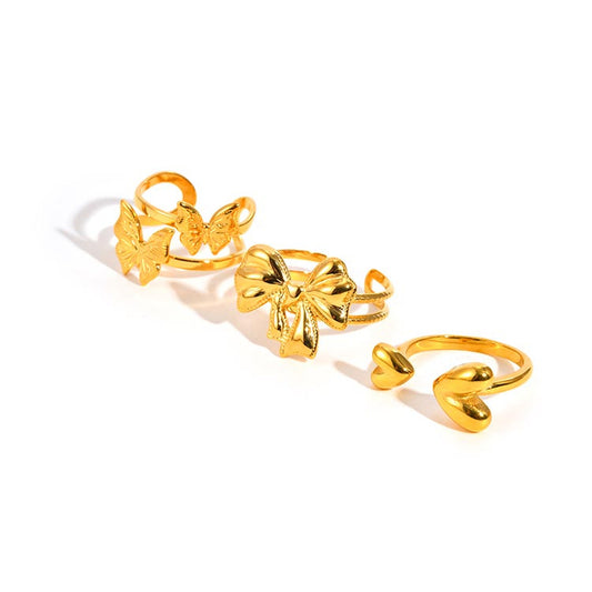 Stainless Steel Cold Wind – Butterfly Heart-Shaped Open Ring