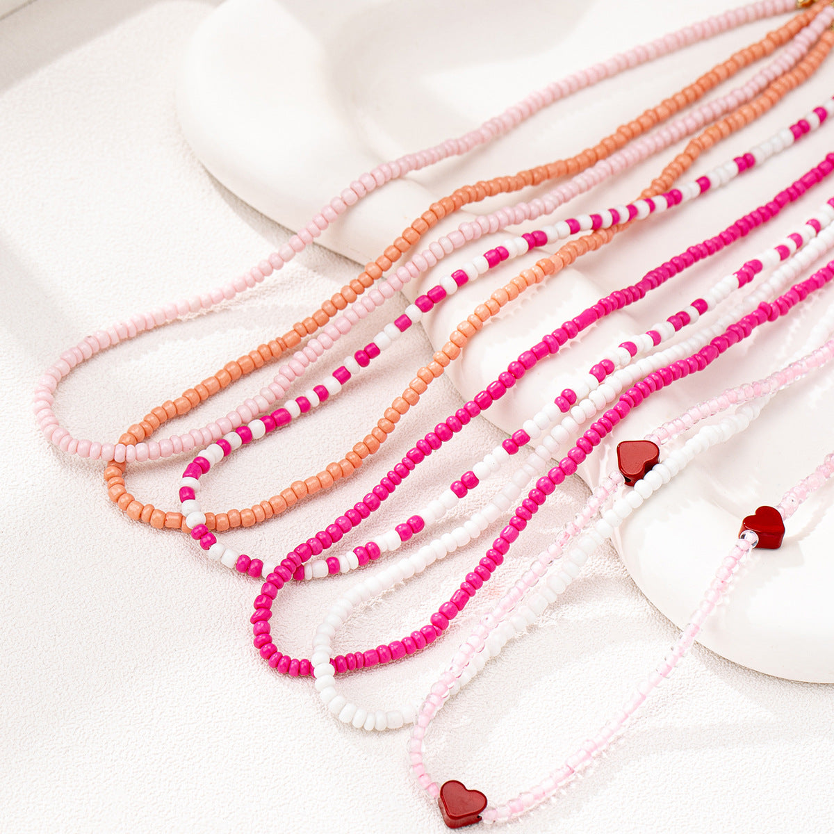 Planderful Vienna Verve 6-Piece Handmade Random Rice Bead Love Necklace Set – Perfect for Daily Wear and Beach Parties