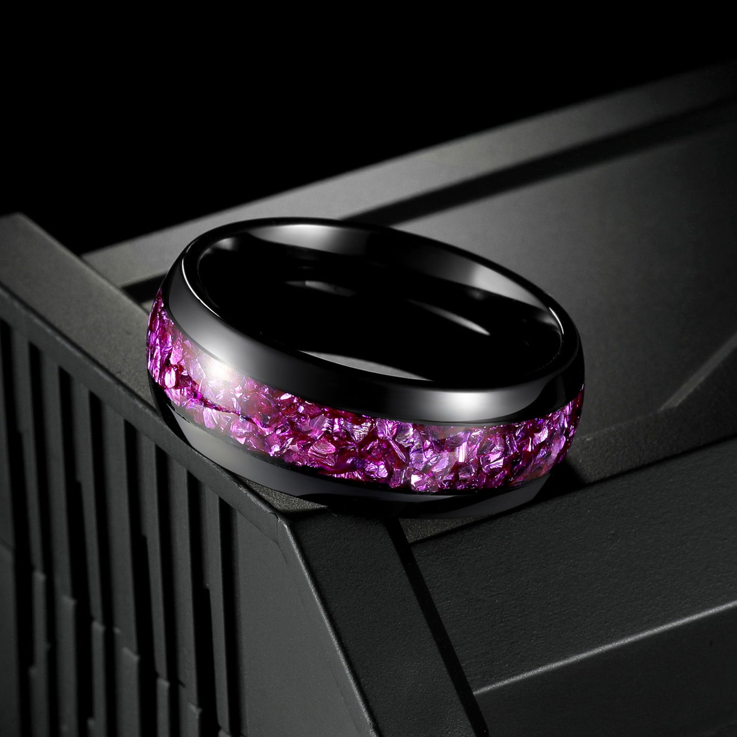 Planderful Amethyst Mens Ring Titanium Steel Wedding Band