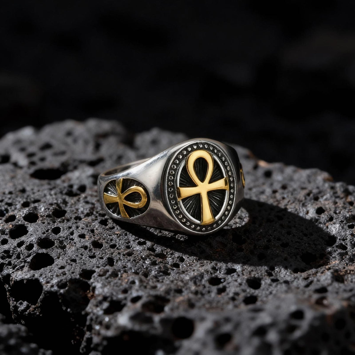 Stainless Steel Anka Cross Ring Steel Gold Men's