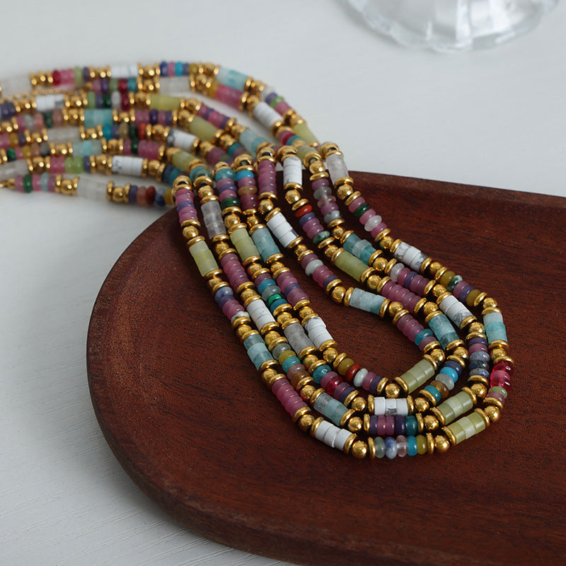 Handcrafted Boho Natural Stone Beaded Necklace with Mixed Colors