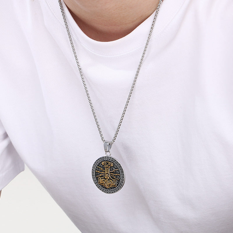 Planderful Viking Rune Pendant Double Sided Thor Hammer Men