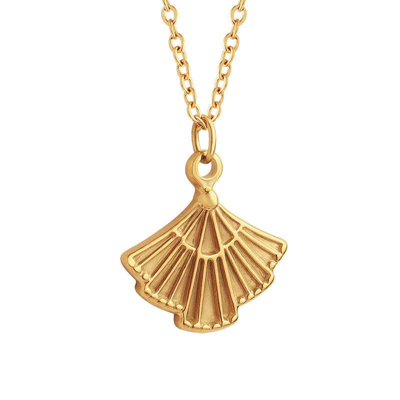 Golden Fan Pendant Necklace - Unique Design Non-Fading Jewelry