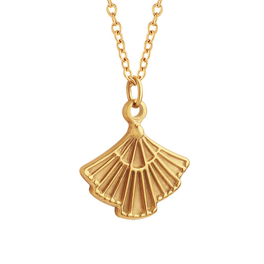 Golden Fan Pendant Necklace - Unique Design Non-Fading Jewelry