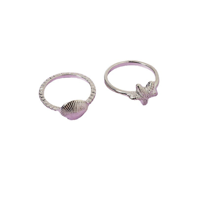 Maritime Chic Starfish Shell Ring Set - Ocean-Inspired, Stylish Vacation Jewelry