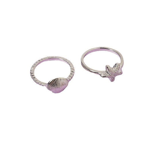Maritime Chic Starfish Shell Ring Set - Ocean-Inspired, Stylish Vacation Jewelry