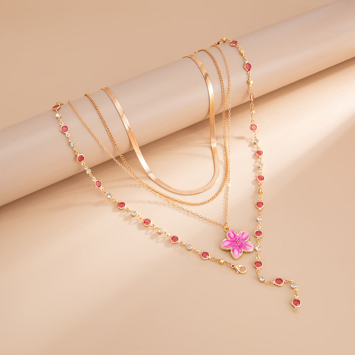 Light Luxury Oil Drip Flower Collarbone Holiday Y-Shaped Colored Zircon Fringed Necklace