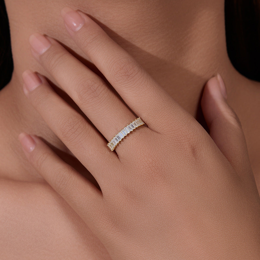 Wish Amazon 925 Sterling Silver Rectangular Zircon Ring Zircon Ring