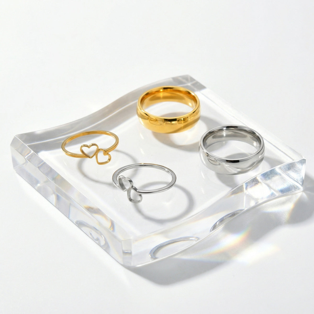 Couple Gift Stainless Steel Couple Ring Double Heart