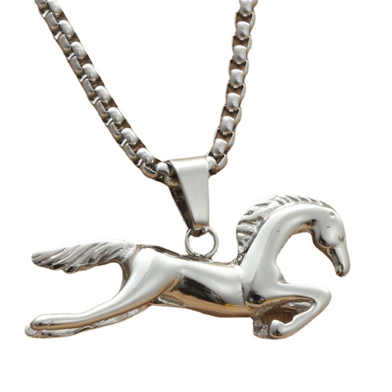 Personalized Titanium Steel Jumping Horse Pendant Necklace for Men - Retro Punk Trendy Design