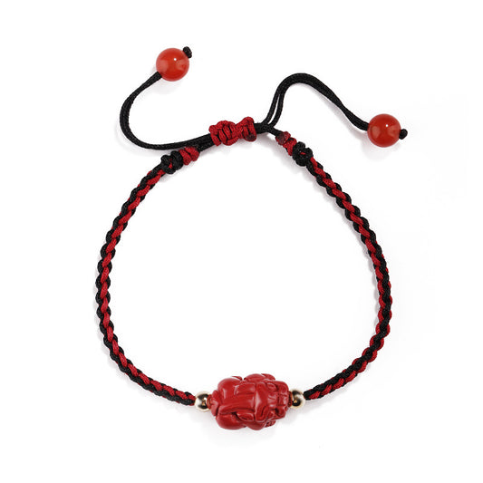 Cinnabar Woven Bracelet with Pixiu Charm