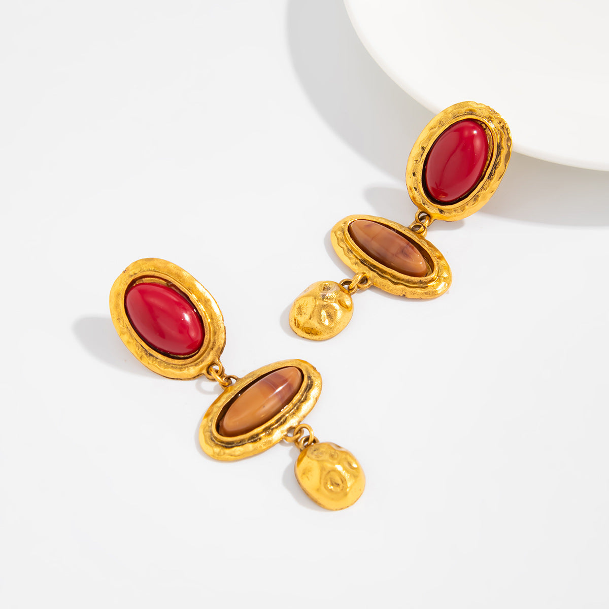 Planderful Medieval Style Earrings Handmade Turquoise Gem Pendant Flower Ethnic Studs For Women Statement Jewelry