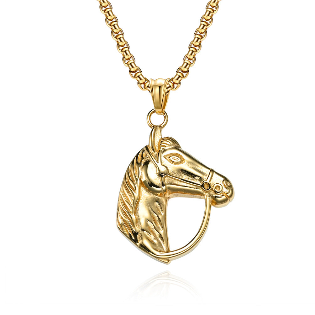 Cross-Border E-Commerce Retro Horse Head Titanium Steel Necklace