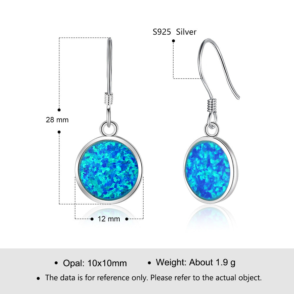 Planderful Jewelry Blue Round Opal Earrings Sterling Silver S925 Everyday Genie Collection