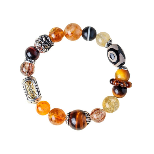 Golden Rutilated Quartz Dzi Bead Bracelet