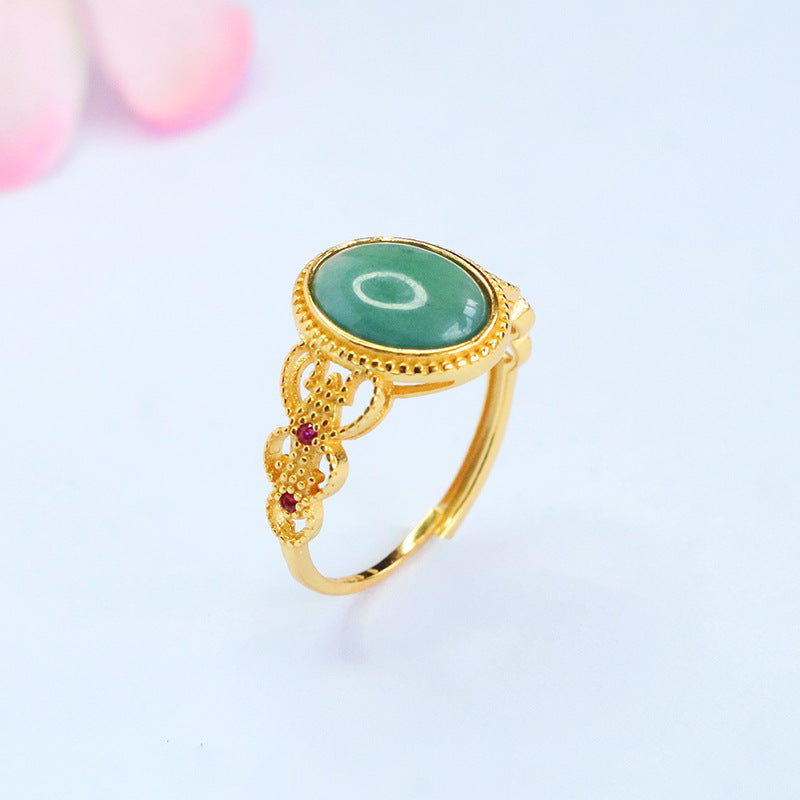 Blue-Water Jadeite Ruyi Knot 925 Silver Ring