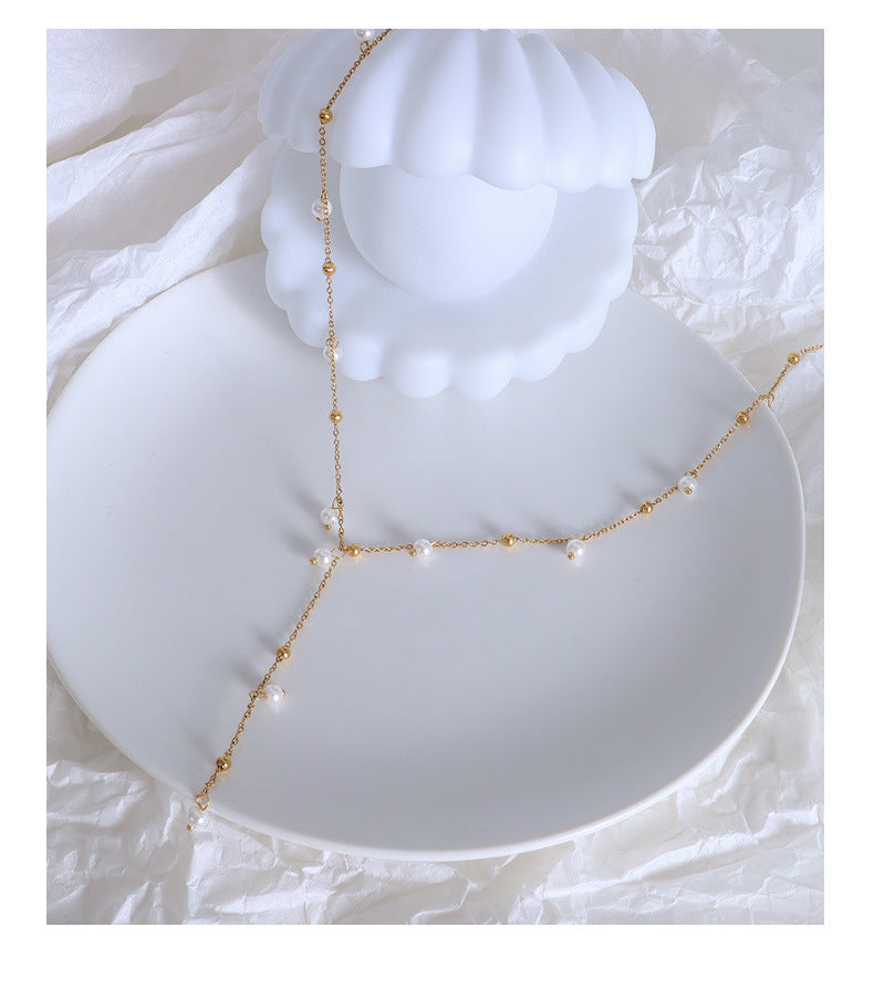 Imitation Baroque Pearl Tassel Necklace with Gold Plated Y-Shaped Chain