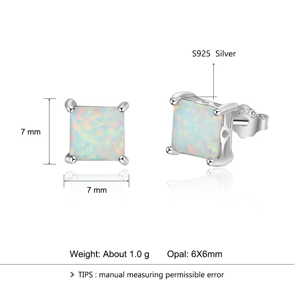 Planderful Jewelry Opal Stud Earrings Sterling Silver Four Claw Setting Everyday Elegance