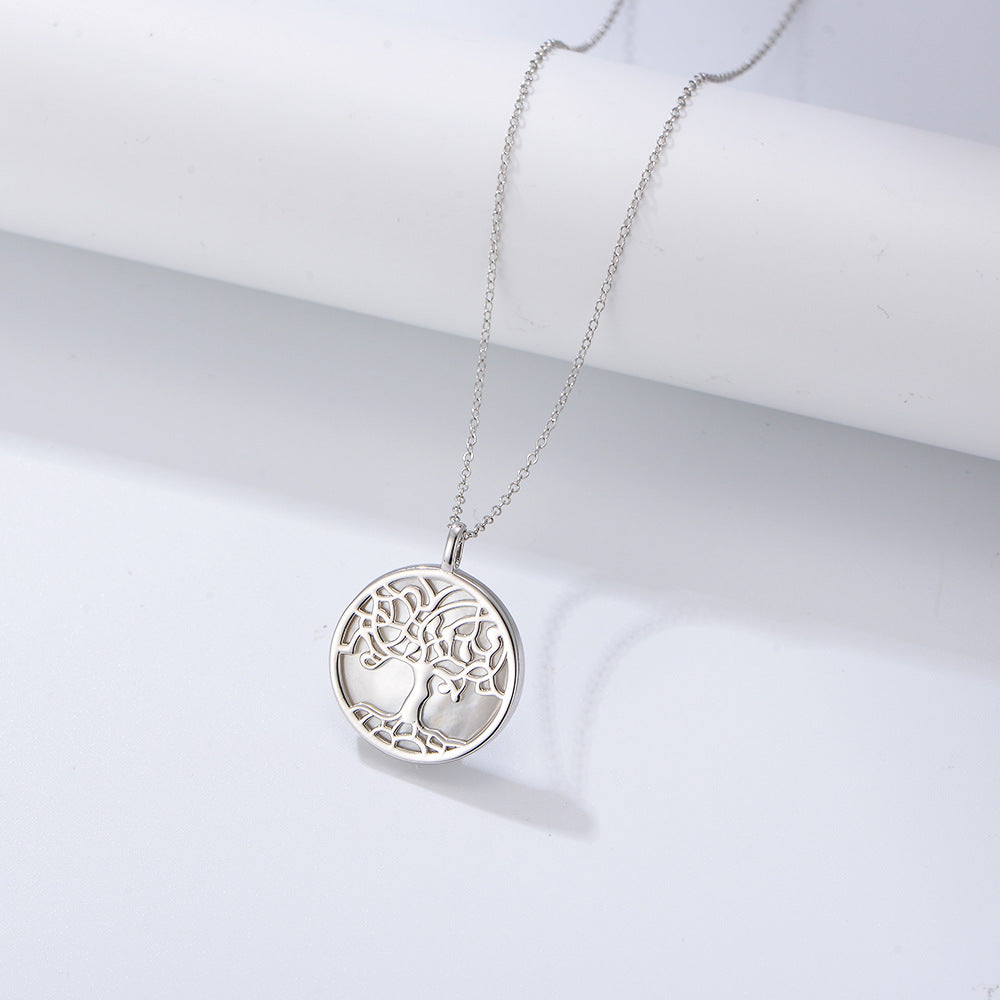 S925 Sterling Silver Tree Of Life Pendant Necklace Natural Shell