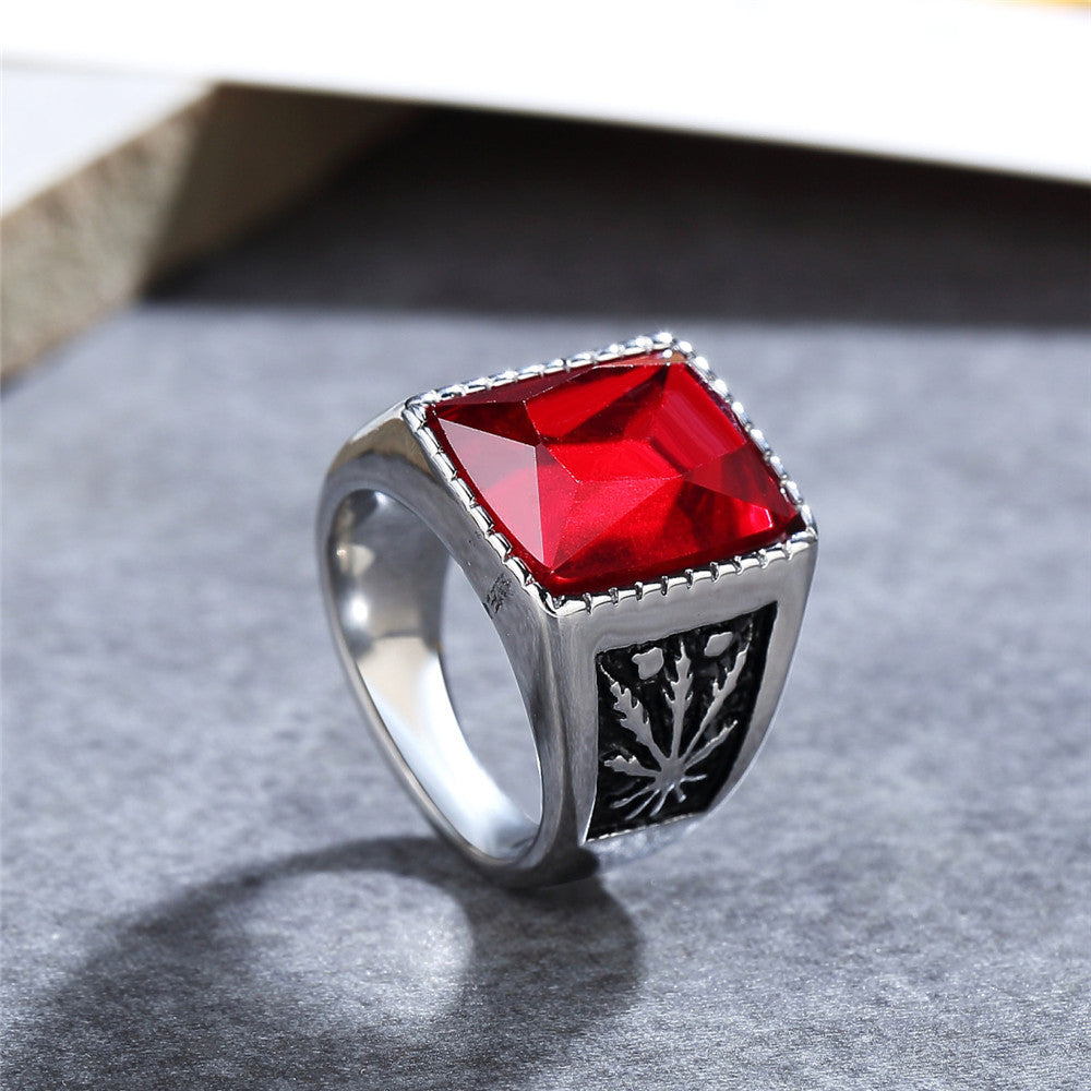 Planderful Personalized Retro Maple Zircon Titanium Steel Ring Unisex Durable Statement