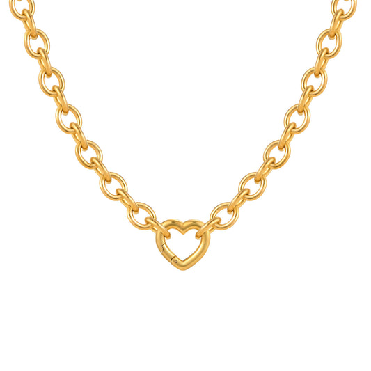 Ladies Titanium Steel – Stainless Steel Round Cross Chain Heart Buckle Necklace Bracelet