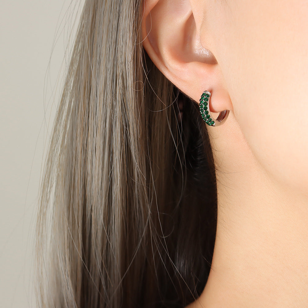 Golden Zircon Round Stud Earrings - Chic Titanium Steel Ear Accessories