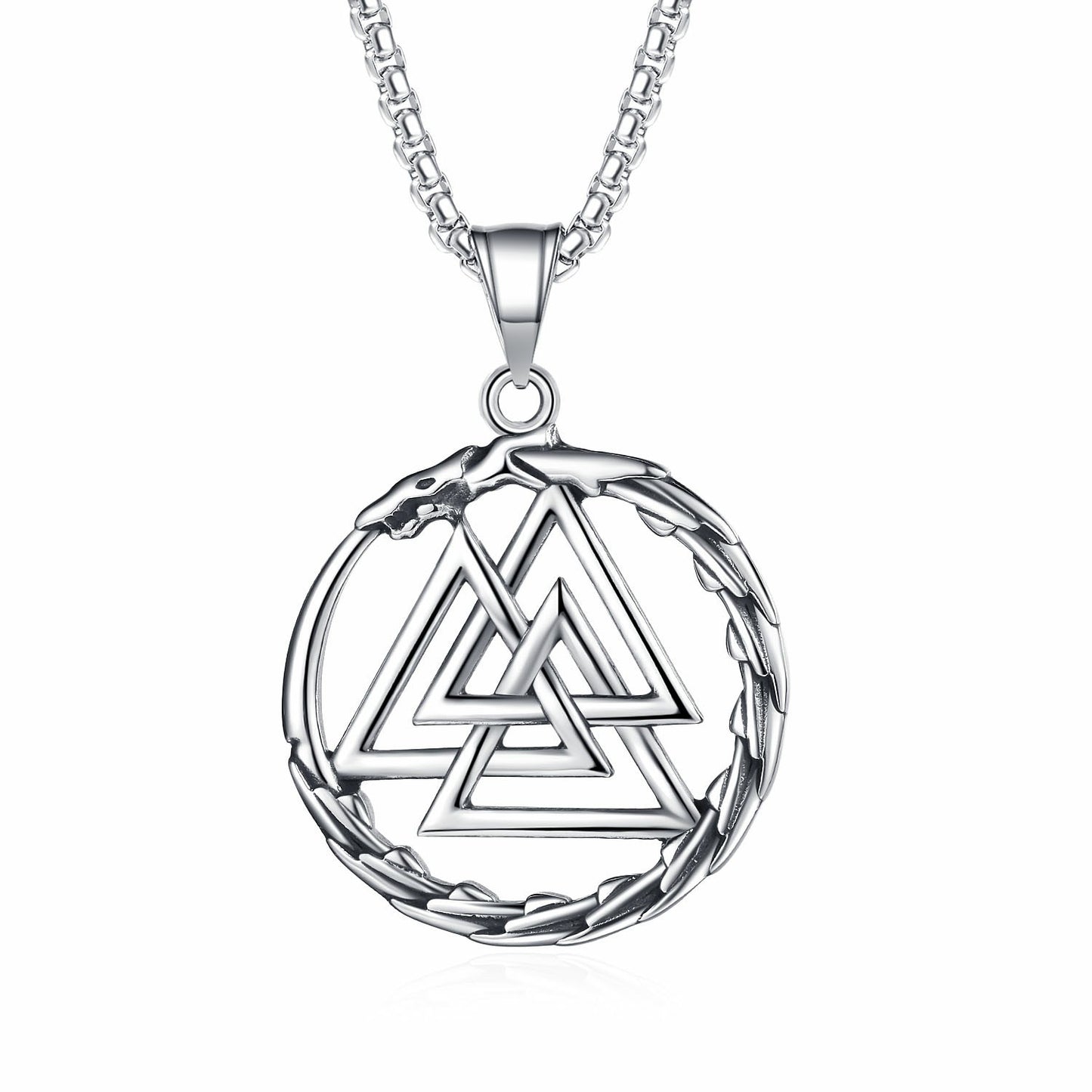 Steel Necklace – Vintage Ouroboros Triangle Rune Pendant For Men Stainless Steel Jewelry