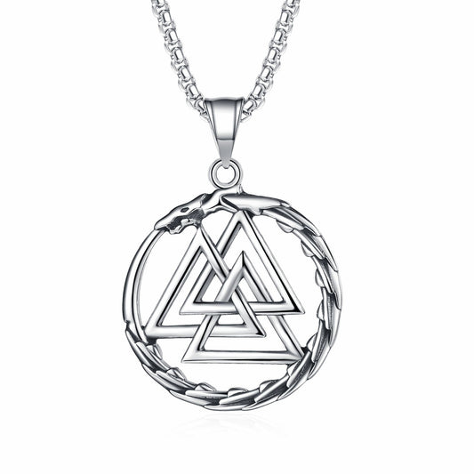 Steel Necklace – Vintage Ouroboros Triangle Rune Pendant For Men Stainless Steel Jewelry
