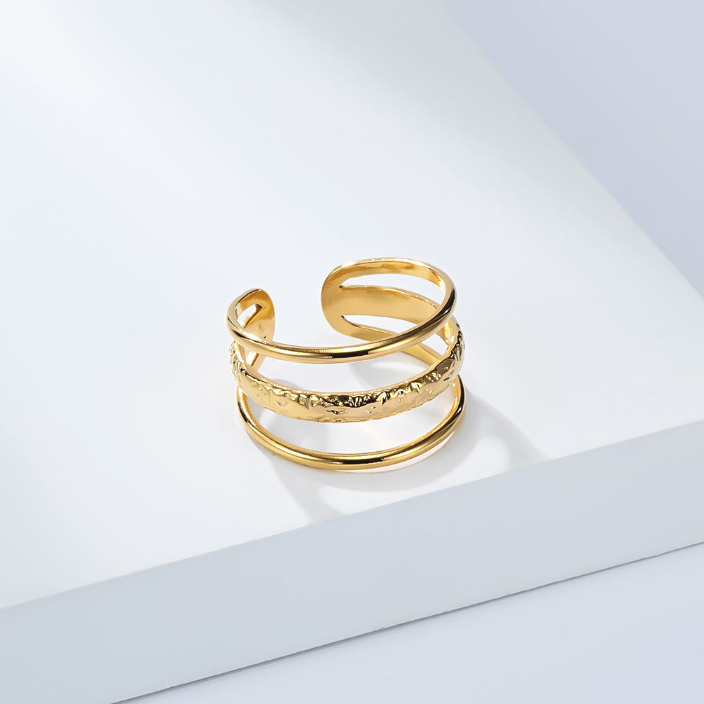 Planderful Geometric Stainless Steel Open Ring For Women Gold Plated Adjustable Fashion Jewelry