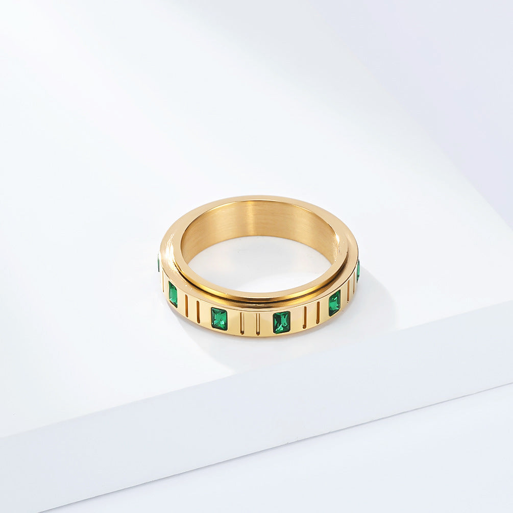 Planderful Rotating Ring Emerald Zircon Titanium Steel For Women Everyday Genie Collection