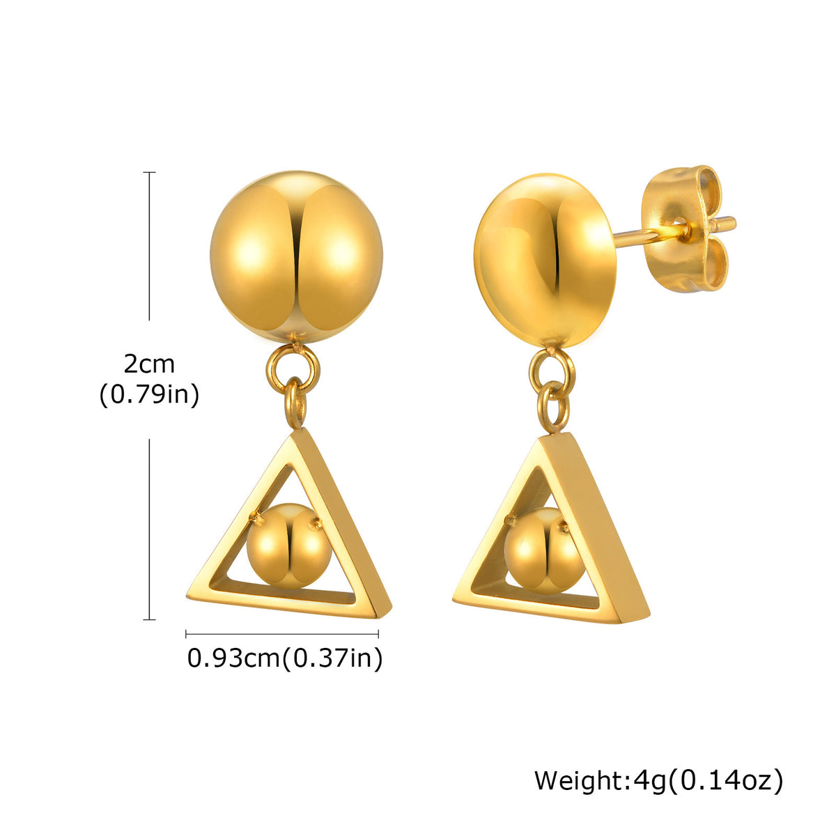 Gold Geometric Ball Drop Stud Earrings