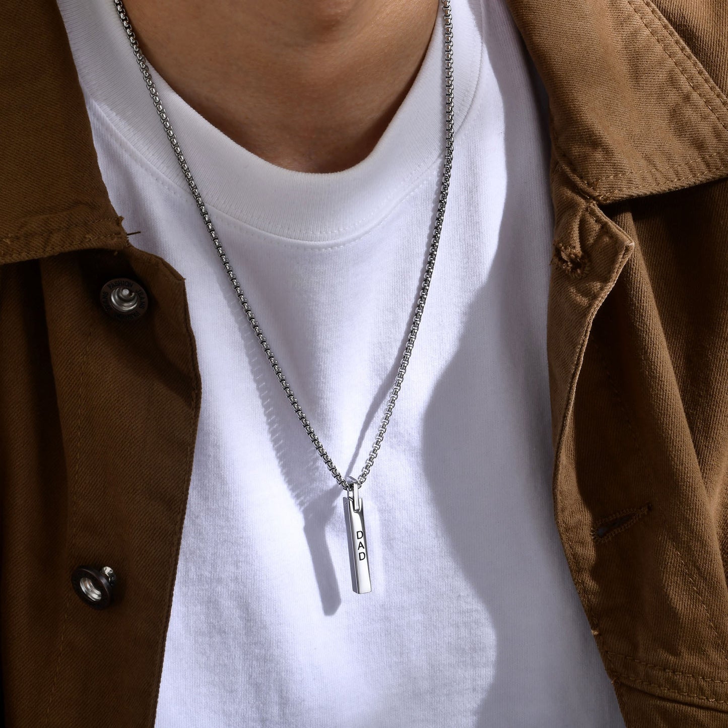 Stainless Steel Corroded DAD Rectangle Pendant Necklace Men