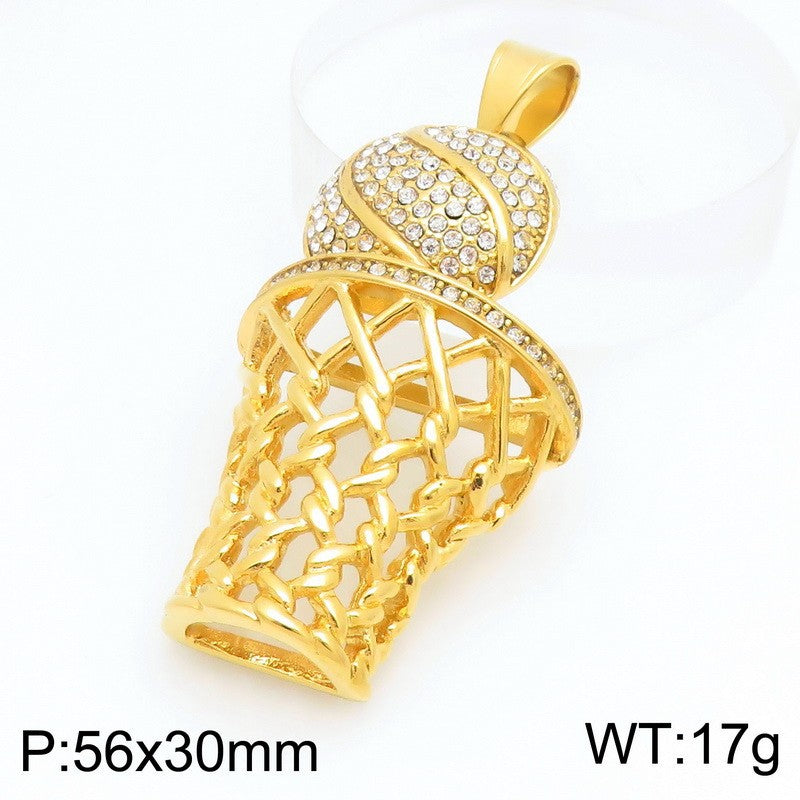 Full Of Zircon Ancient Roman Coins Round Pendant, Hip Hop Hiphop Sports Basketball Necklace