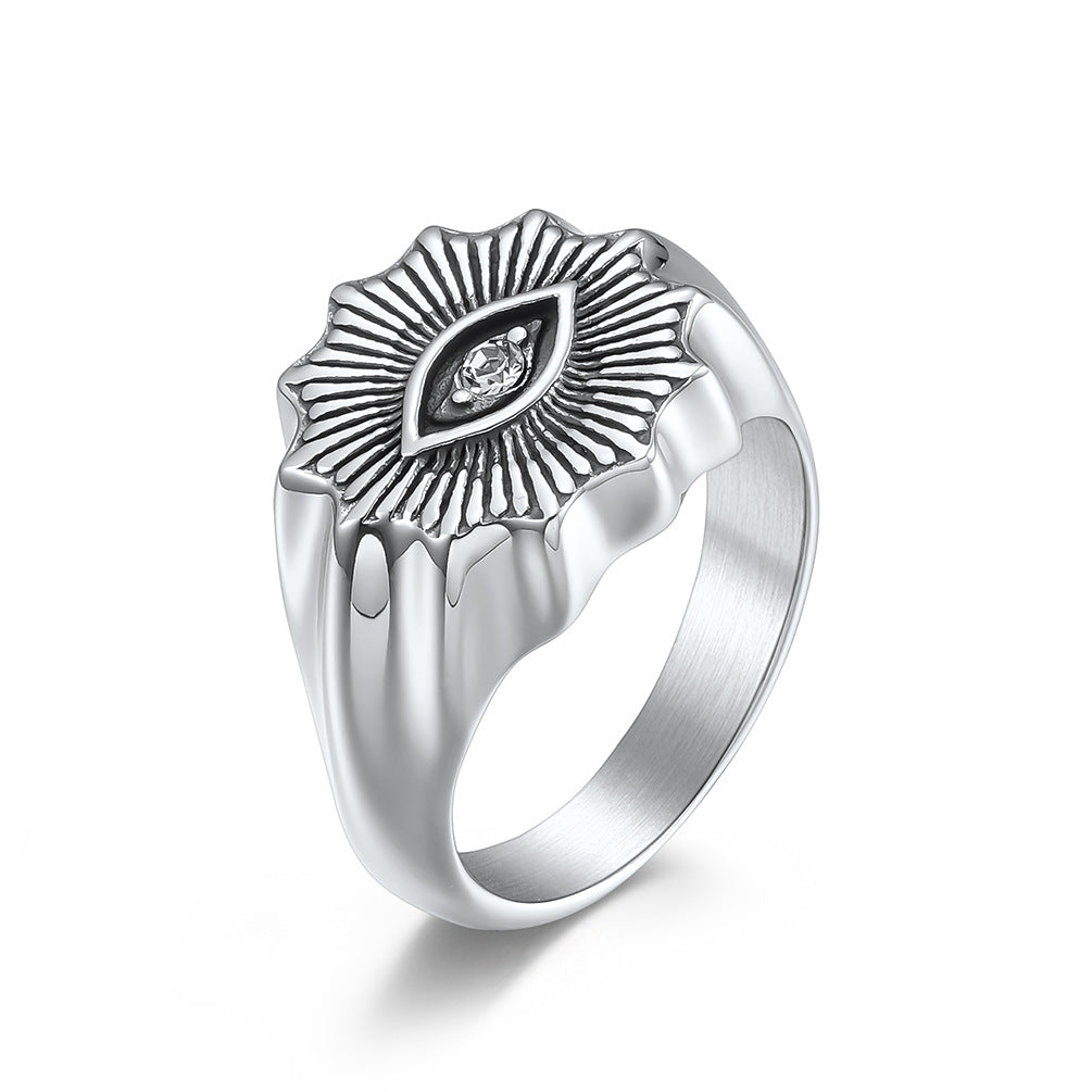 Planderful Mens Stainless Steel Eye Ring Personalized Engraving Retro Style Jewelry