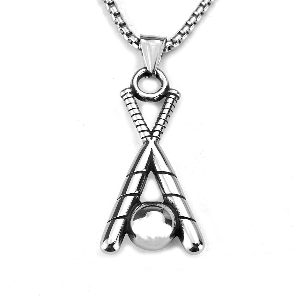 Vintage Men's Jewelry Stainless Steel Baseball Pendant Necklace