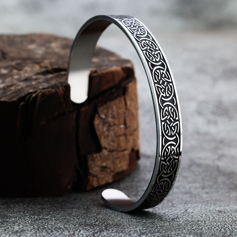 Planderful Viking Stainless Steel Celtic Knot Bracelet For Men C Shape Polished Epoxy Finish