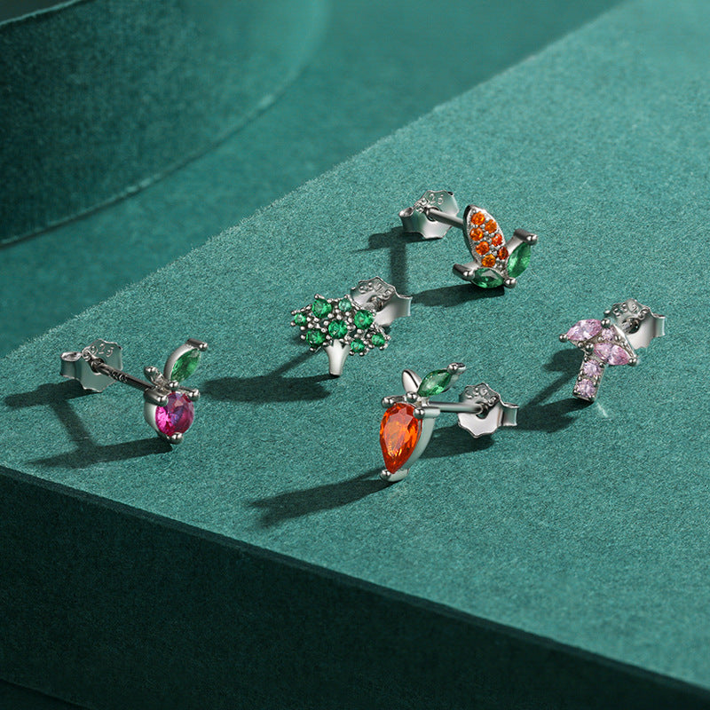 925 Sterling Silver Colorful Zircon Single Stud
