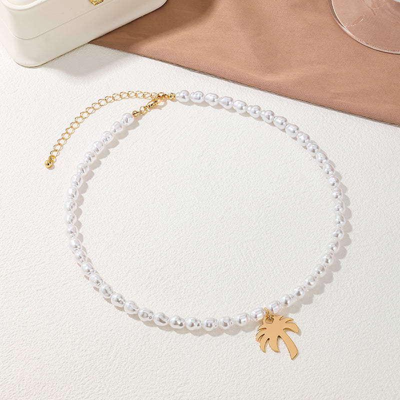 Coconut Dream Metal Pearl Pendant Necklace - Wholesale Women's Jewelry