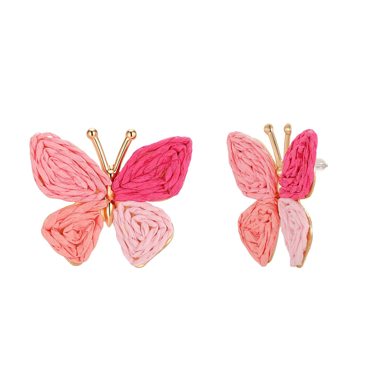 Shein Bohemian Vacation Wind Ears Hand-Woven Pink Rafite Earrings