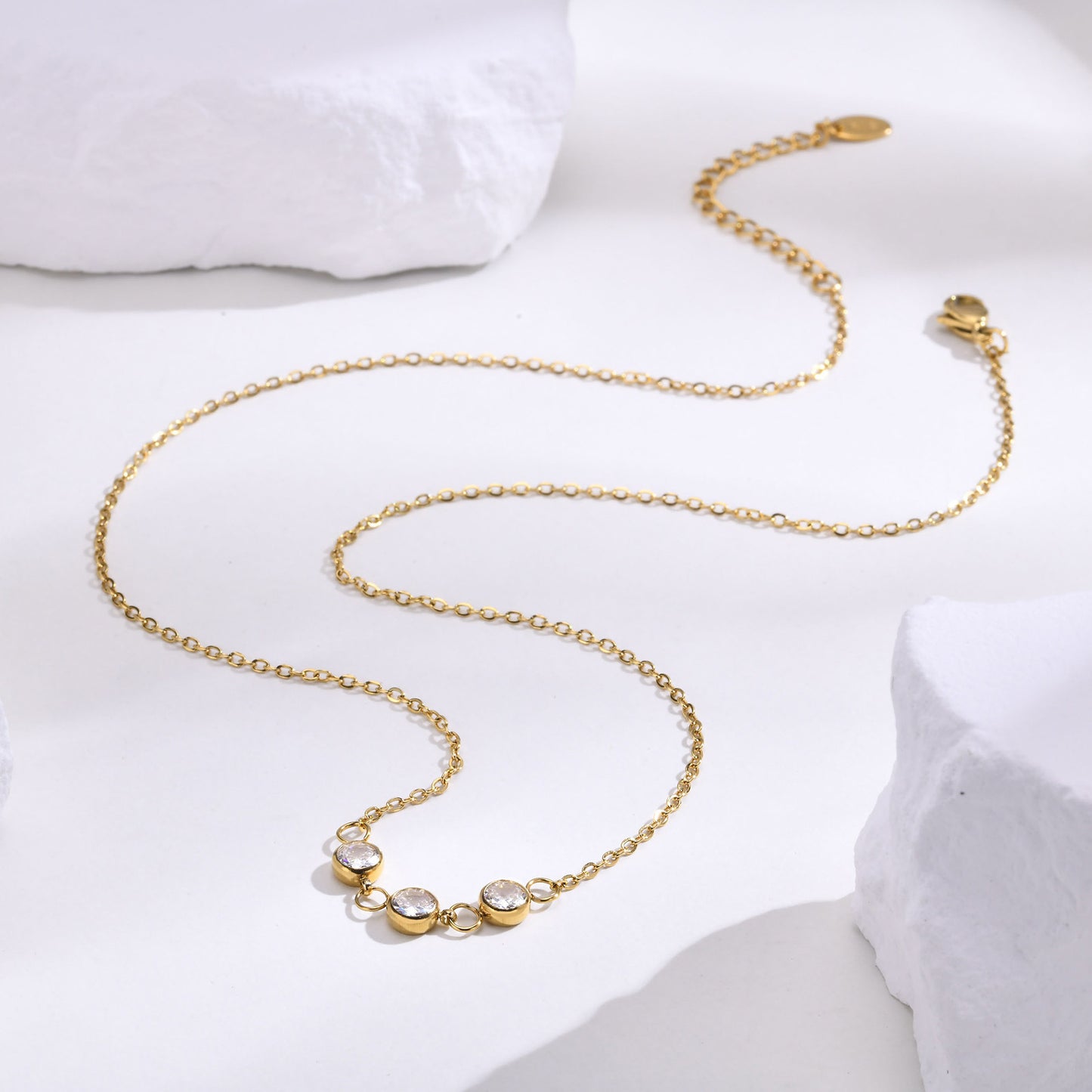 Ladies Fine Necklace Stainless Steel White Zircon Jewelry