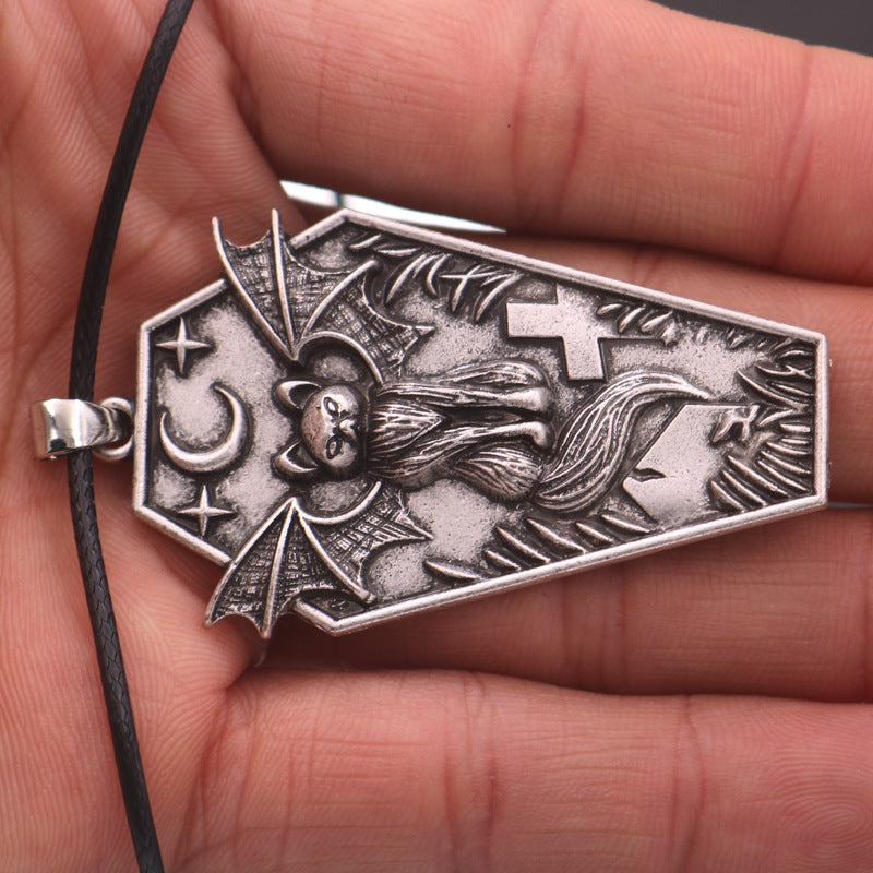 Planderful Retro Shield Black Cat Pendant Necklace Unisex