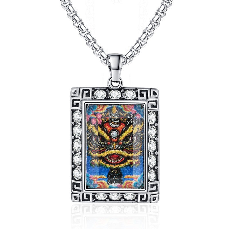 Zircon Necklace - Elegant Lion Dance Pendant In Titanium Steel For Everyday Wear And Culture Inspired