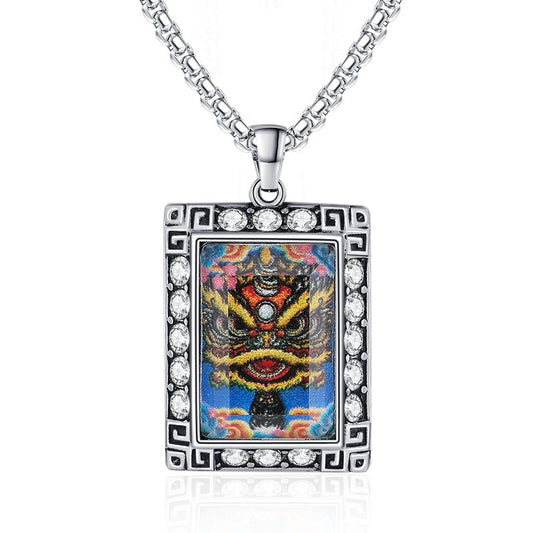 Zircon Necklace - Elegant Lion Dance Pendant In Titanium Steel For Everyday Wear And Culture Inspired