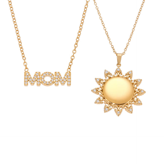 Planderful MOM Letter Necklace Sunflower Pendant 18K Gold