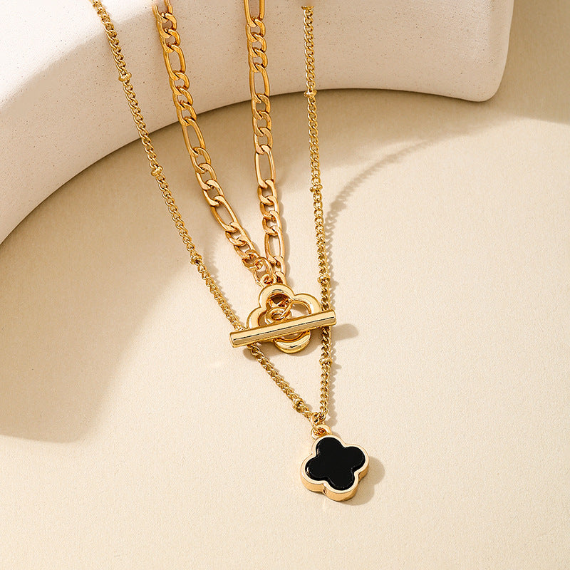 Planderful Vienna Verve Necklace – Versatile Double Layer Design with Four-Leaf Clover Motif
