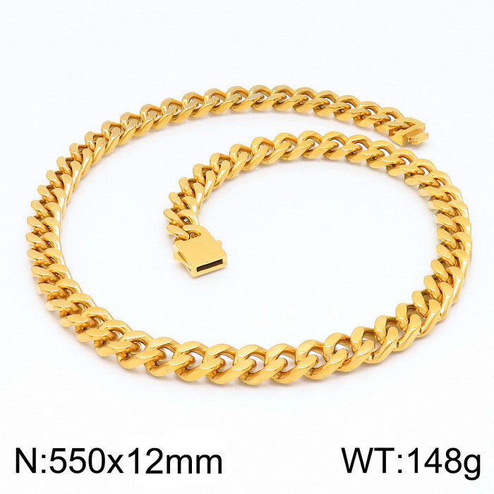 Stainless Steel Cuban Chain Bracelet, Rock Street Men's Vacuum Plated Four-Sided Grinding Square Necklace