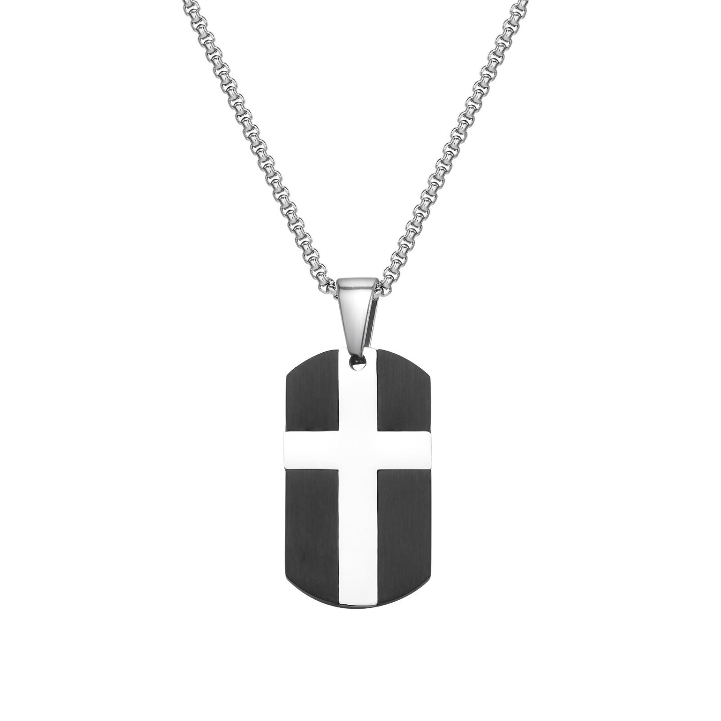 Men's Stainless Steel Cross Sand Dog Tag Pendant Necklace